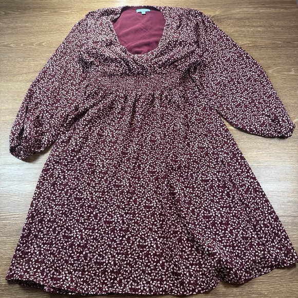 Draper James Dresses & Skirts - Draper James RSVP Dress Women's L Burgundy Floral Smocked Long Sleeve Fall Dress